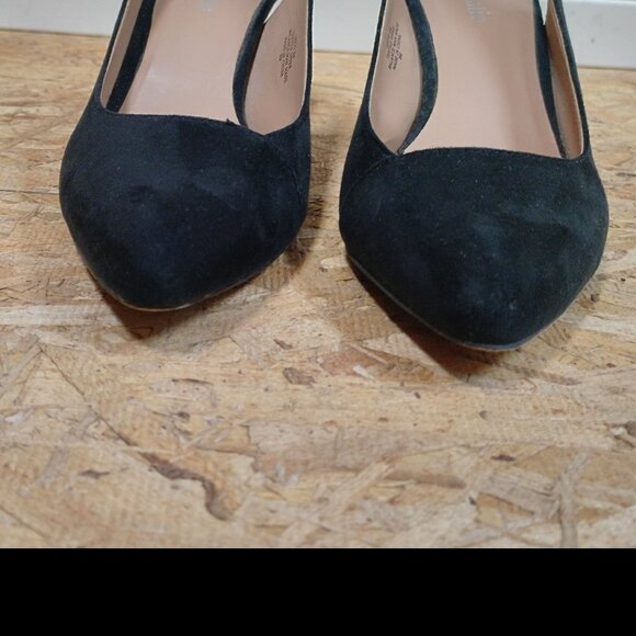 Black Vegan Suede Sling-Back Heels - Picture 7 of 11
